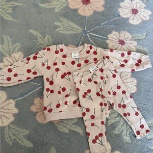 Zara Kids Cherry Pattern Pajama Set - Light Pink and Red